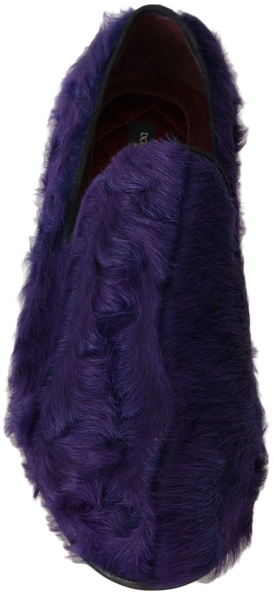 Dolce & Gabbana Purple Sheep Fur Leather Loafers Paars