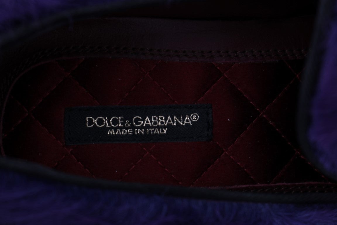 Dolce & Gabbana Purple Sheep Fur Leather Loafers Paars
