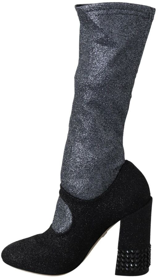 Dolce & Gabbana Black Crystal Mary Janes Booties Shoes Zwart