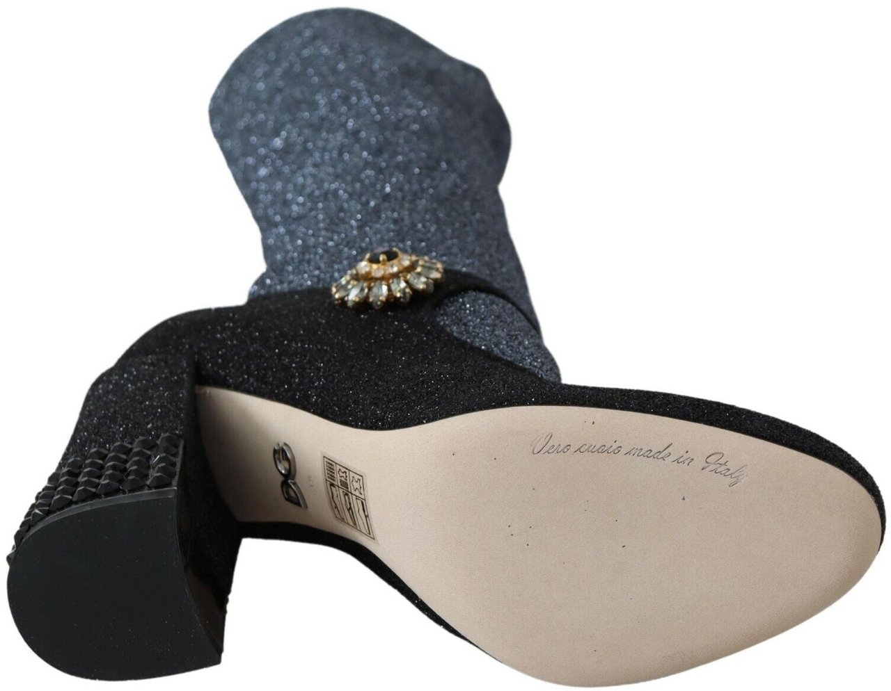 Dolce & Gabbana Black Crystal Mary Janes Booties Shoes Zwart