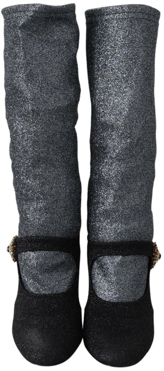 Dolce & Gabbana Black Crystal Mary Janes Booties Shoes Zwart