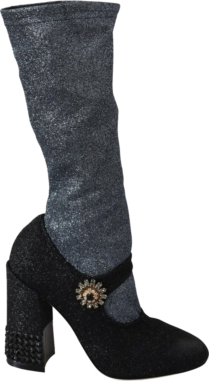 Dolce & Gabbana Black Crystal Mary Janes Booties Shoes Zwart