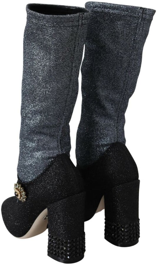 Dolce & Gabbana Black Crystal Mary Janes Booties Shoes Zwart