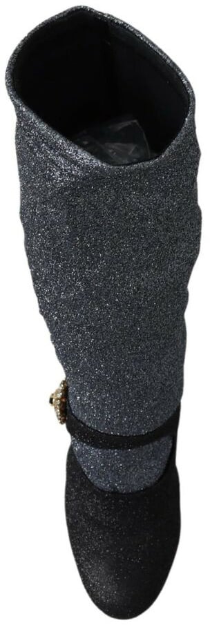 Dolce & Gabbana Black Crystal Mary Janes Booties Shoes Zwart