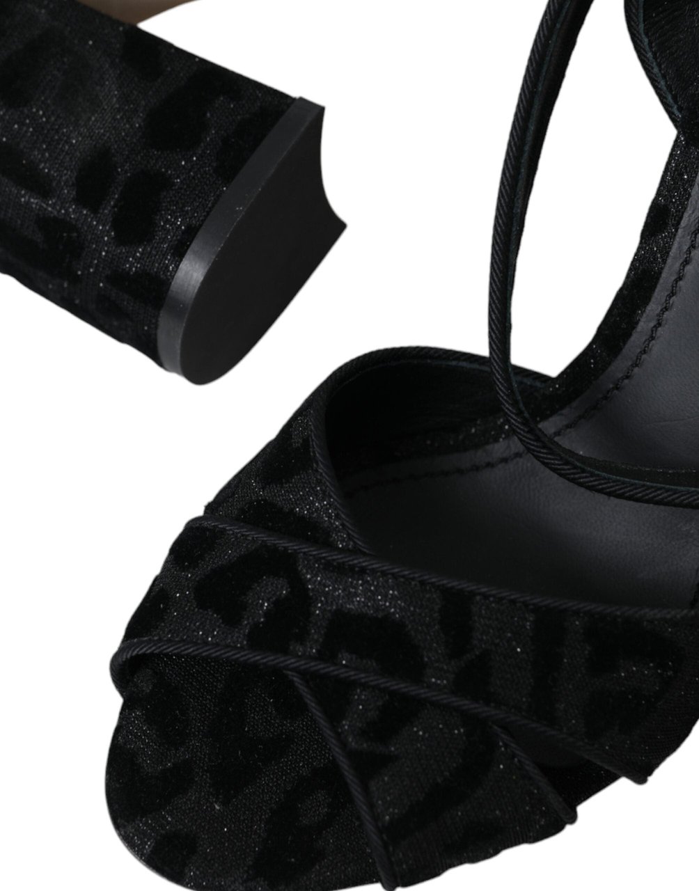 Dolce & Gabbana Black Leopard Suede Heels Sandals Shoes Zwart