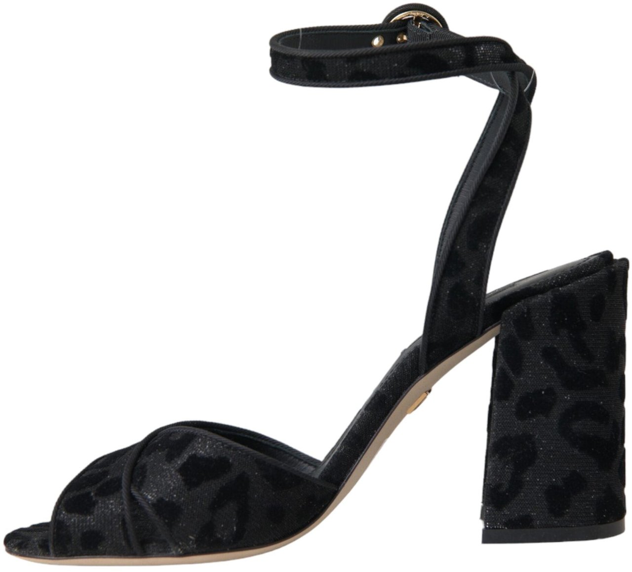 Dolce & Gabbana Black Leopard Suede Heels Sandals Shoes Zwart