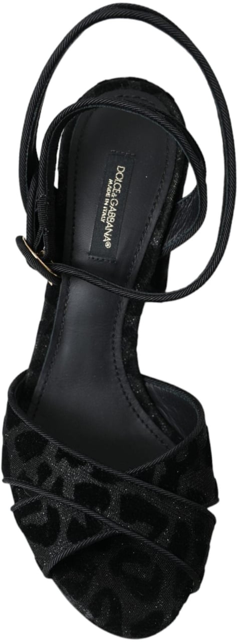 Dolce & Gabbana Black Leopard Suede Heels Sandals Shoes Zwart