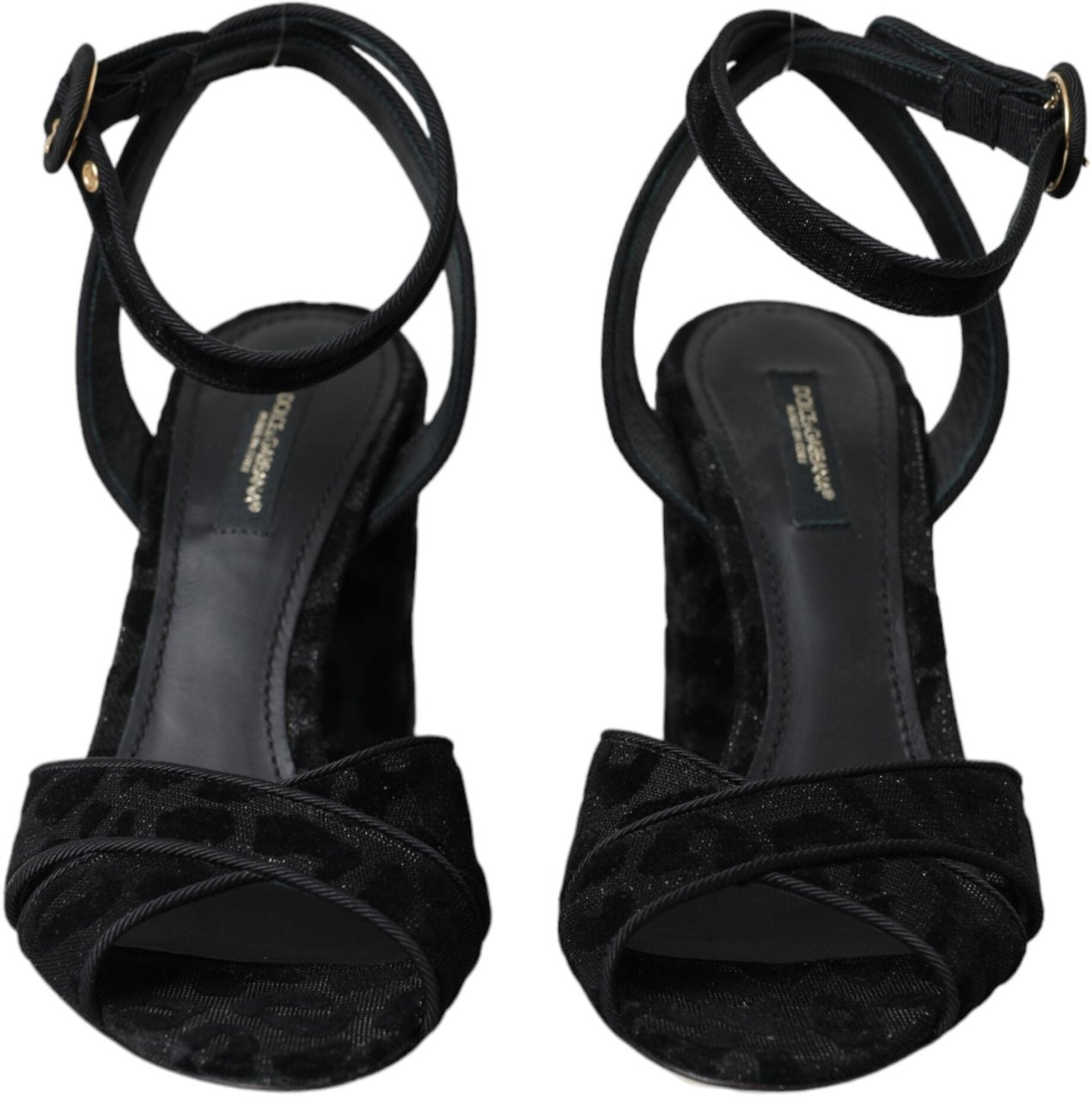 Dolce & Gabbana Black Leopard Suede Heels Sandals Shoes Zwart