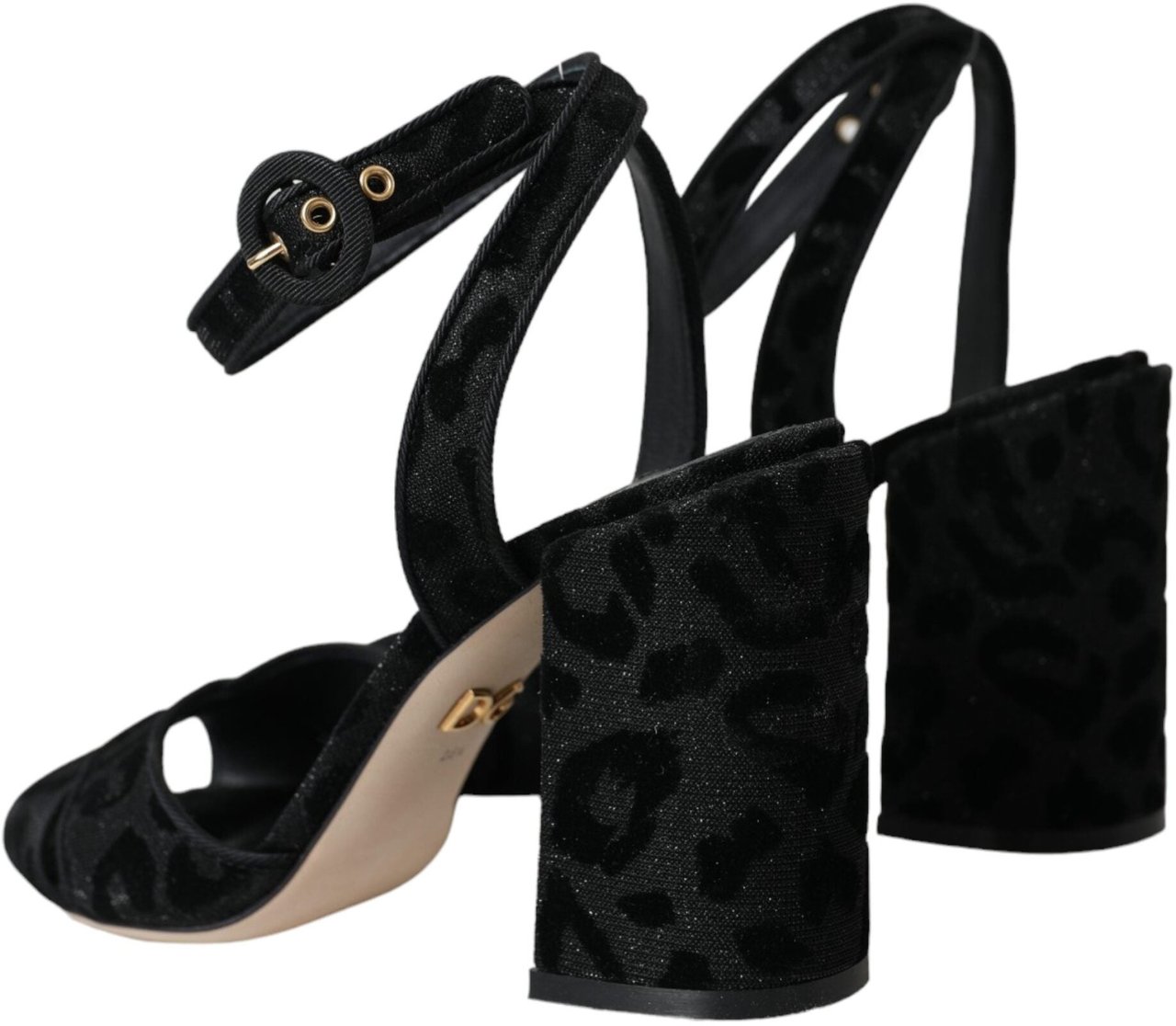 Dolce & Gabbana Black Leopard Suede Heels Sandals Shoes Zwart