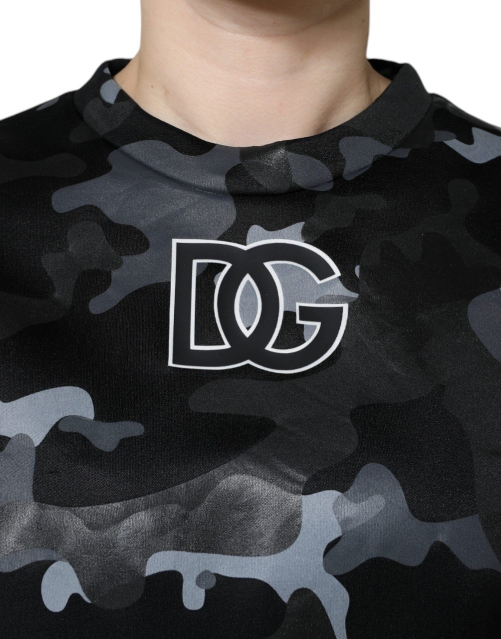 Dolce & Gabbana Black Camouflage Round Neck Sweatshirt Sweater Zwart