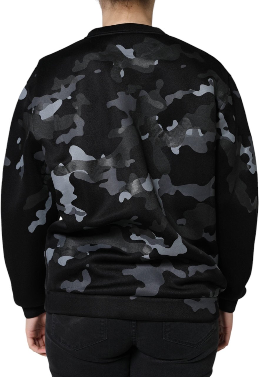 Dolce & Gabbana Black Camouflage Round Neck Sweatshirt Sweater Zwart