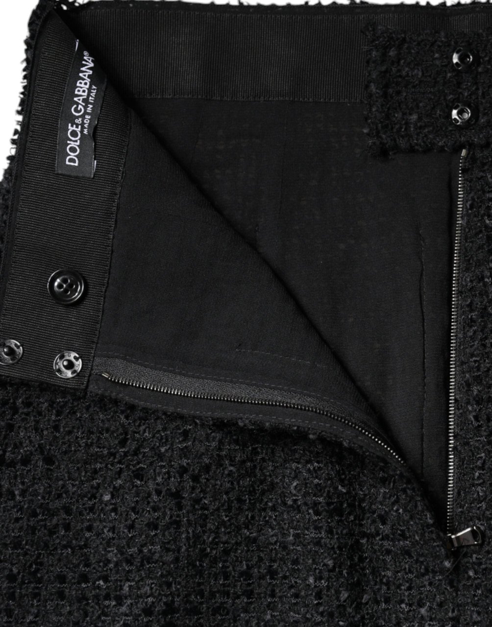 Dolce & Gabbana Black Virgin Wool Pencil Cut Midi Skirt Zwart