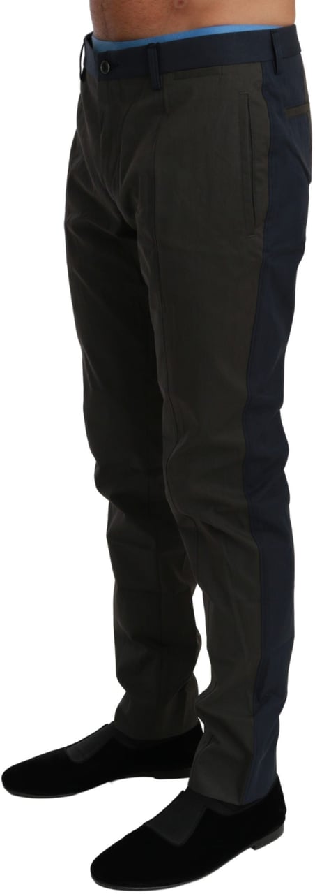 Dolce & Gabbana Blue Gray Stripes Trouser Cotton Pants Grijs