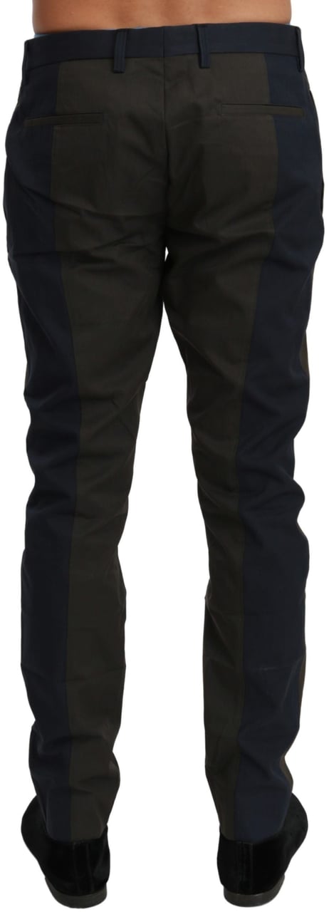 Dolce & Gabbana Blue Gray Stripes Trouser Cotton Pants Grijs