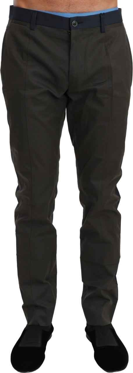 Dolce & Gabbana Blue Gray Stripes Trouser Cotton Pants Grijs