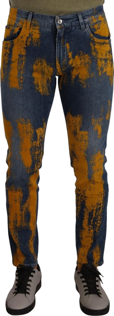 Dolce & Gabbana Blue Yellow Dye Cotton Skinny Men Denim Jeans Blauw