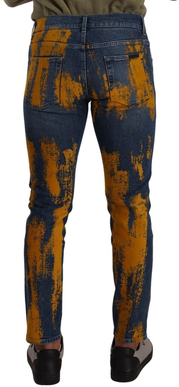 Dolce & Gabbana Blue Yellow Dye Cotton Skinny Men Denim Jeans Blauw
