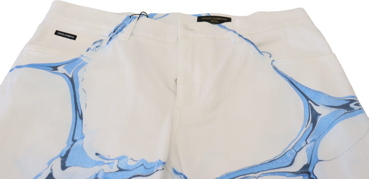 Dolce & Gabbana White Blue Denim Cotton Jeans Stretch Skinny Fit Pant Blauw