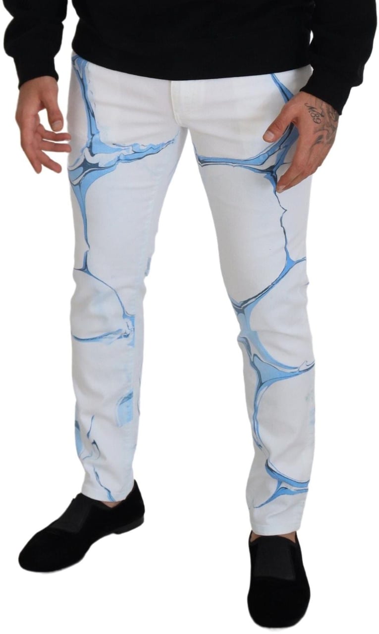 Dolce & Gabbana White Blue Denim Cotton Jeans Stretch Skinny Fit Pant Blauw