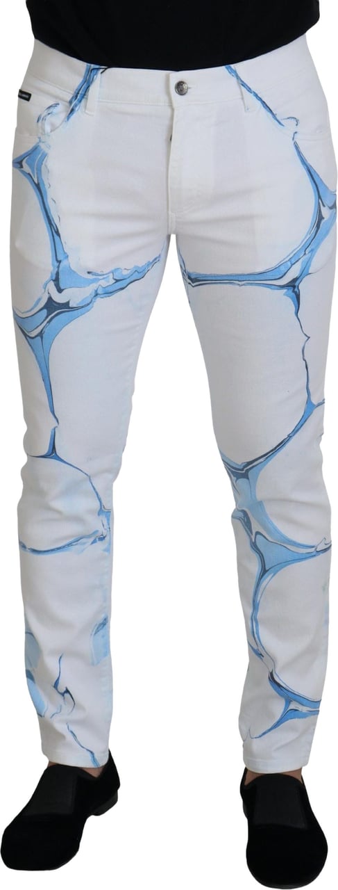 Dolce & Gabbana White Blue Denim Cotton Jeans Stretch Skinny Fit Pant Blauw