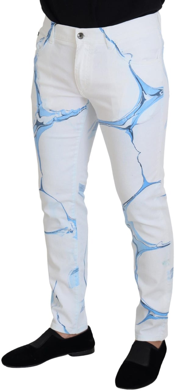 Dolce & Gabbana White Blue Denim Cotton Jeans Stretch Skinny Fit Pant Blauw