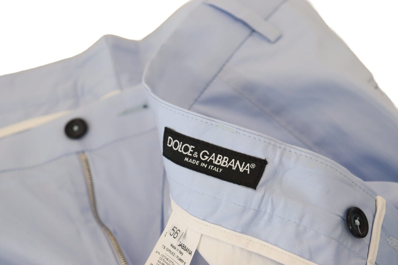 Dolce & Gabbana Blue Cotton Stretch Trousers Chinos Pants Blauw