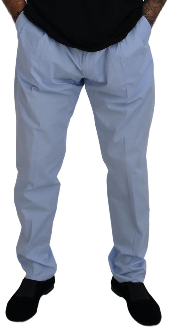 Dolce & Gabbana Blue Cotton Stretch Trousers Chinos Pants Blauw