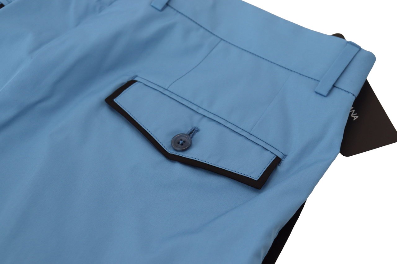 Dolce & Gabbana Blue Cotton Silk Trousers Chinos Pants Blauw