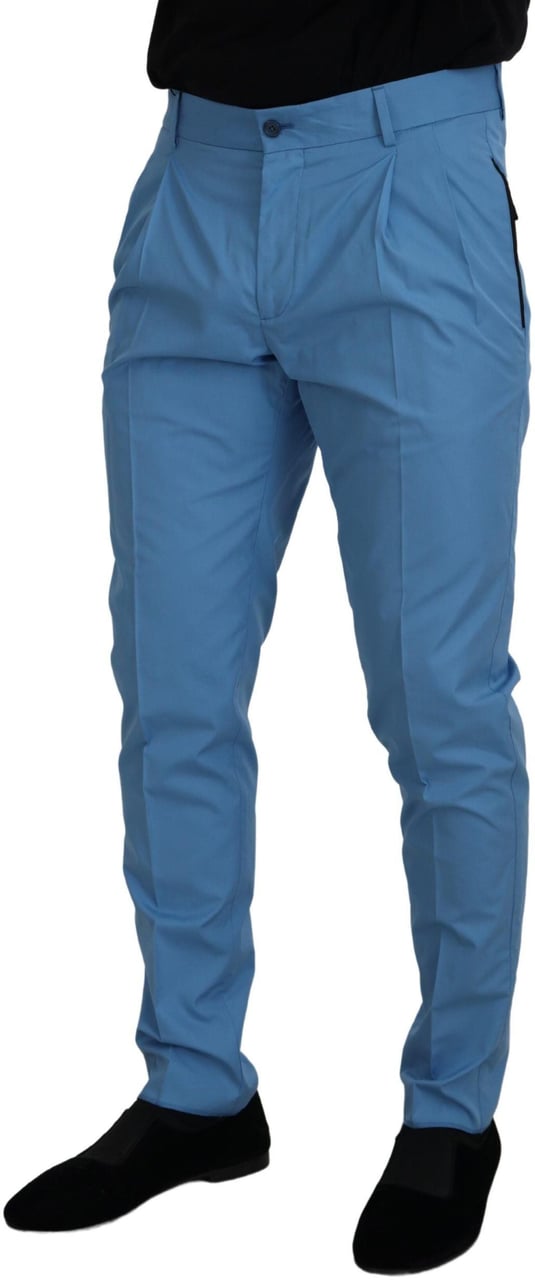 Dolce & Gabbana Blue Cotton Silk Trousers Chinos Pants Blauw