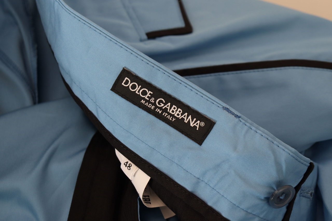 Dolce & Gabbana Blue Cotton Silk Trousers Chinos Pants Blauw