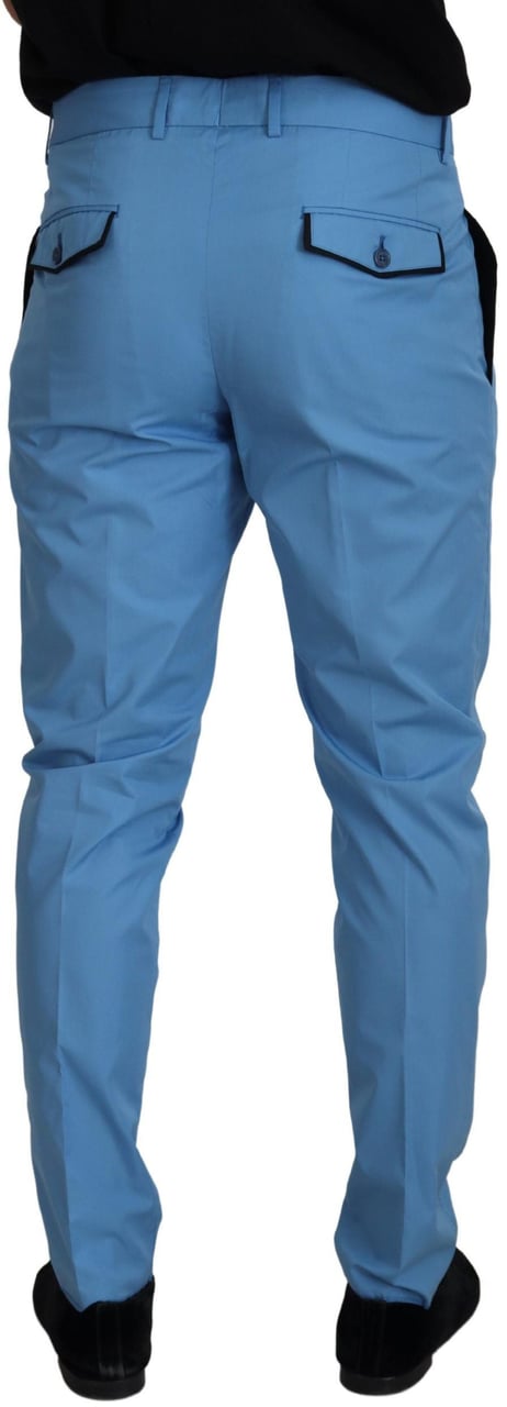 Dolce & Gabbana Blue Cotton Silk Trousers Chinos Pants Blauw