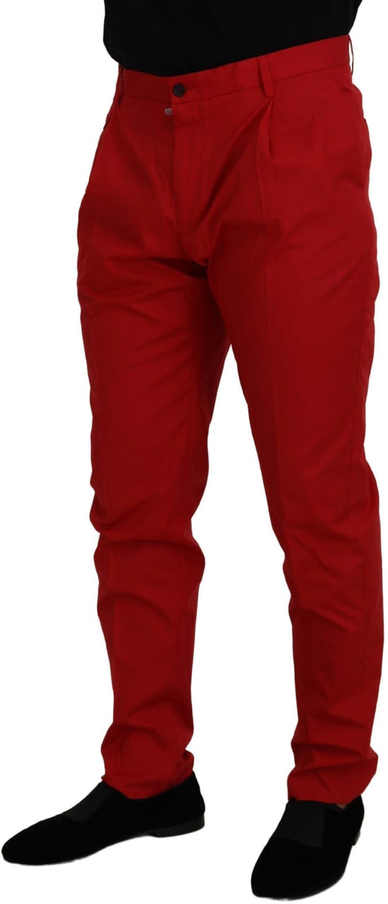 Dolce & Gabbana Red Cotton Slim Fit Trousers Chinos Pants Rood