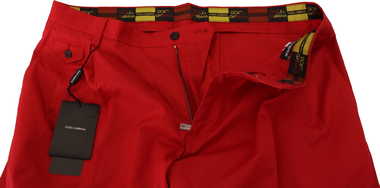 Dolce & Gabbana Red Cotton Slim Fit Trousers Chinos Pants Rood