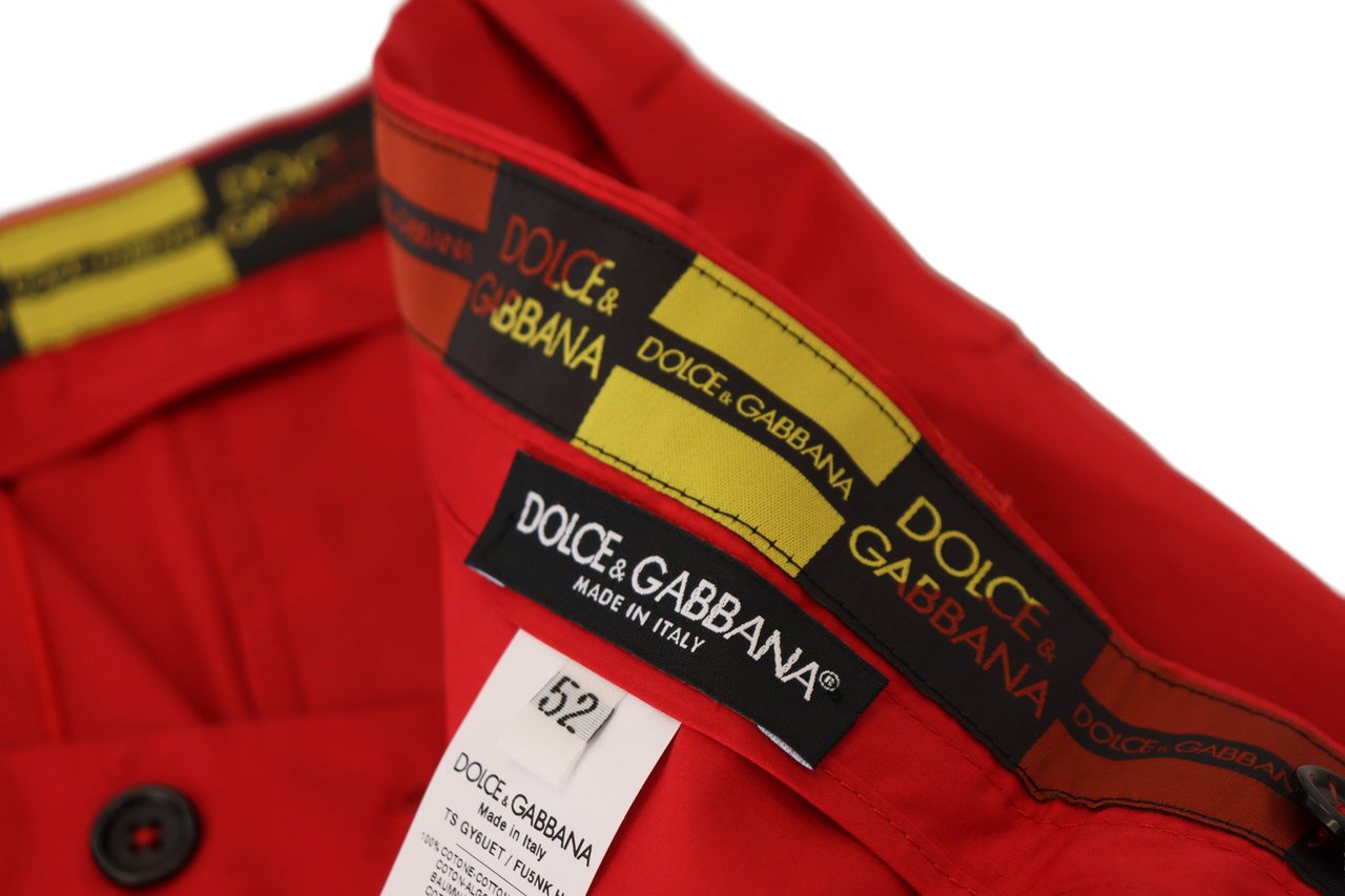 Dolce & Gabbana Red Cotton Slim Fit Trousers Chinos Pants Rood
