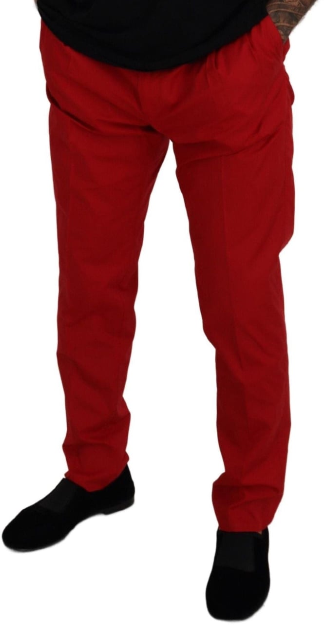 Dolce & Gabbana Red Cotton Slim Fit Trousers Chinos Pants Rood