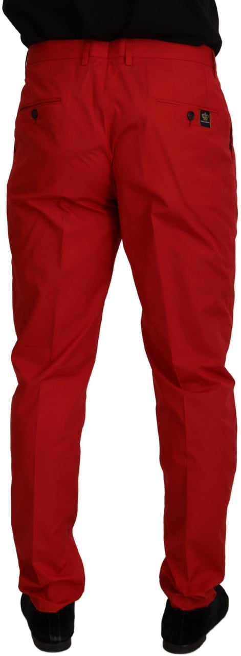 Dolce & Gabbana Red Cotton Slim Fit Trousers Chinos Pants Rood
