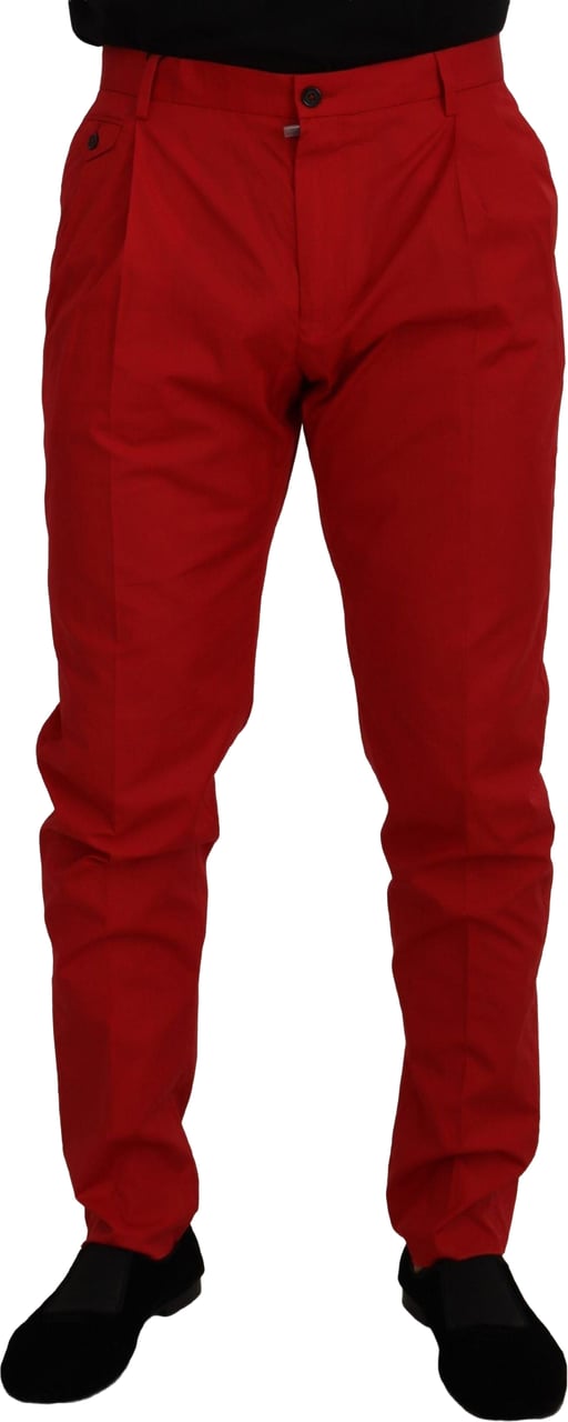 Dolce & Gabbana Red Cotton Slim Fit Trousers Chinos Pants Rood