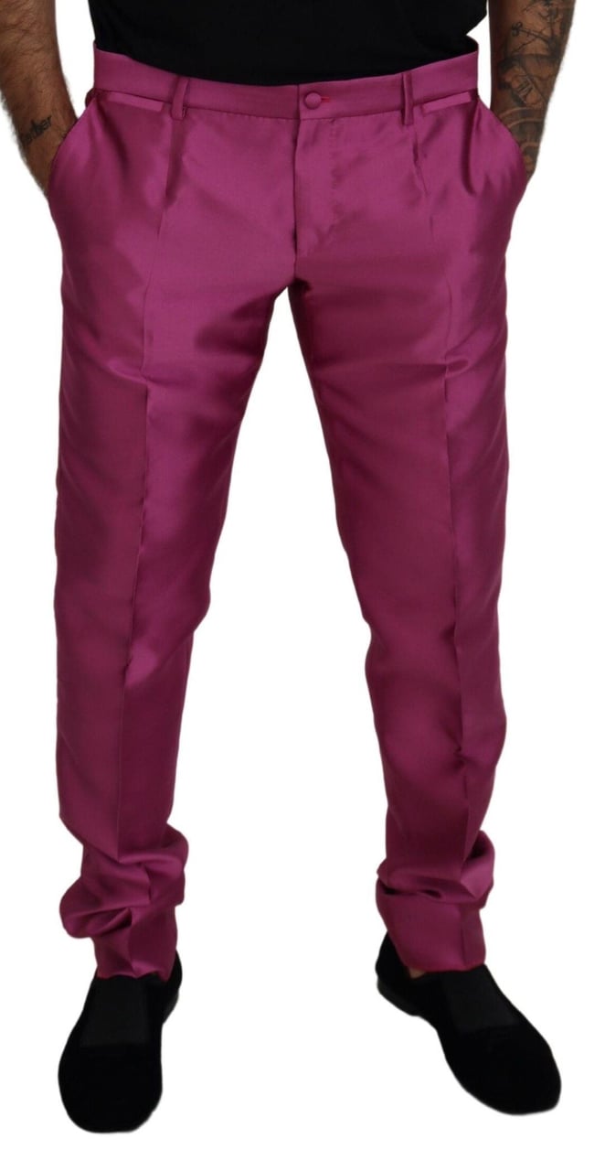 Dolce & Gabbana Pink Silk Slim Trousers Dress Formal Pants Roze