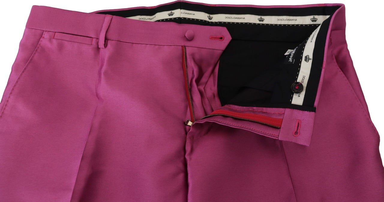 Dolce & Gabbana Pink Silk Slim Trousers Dress Formal Pants Roze