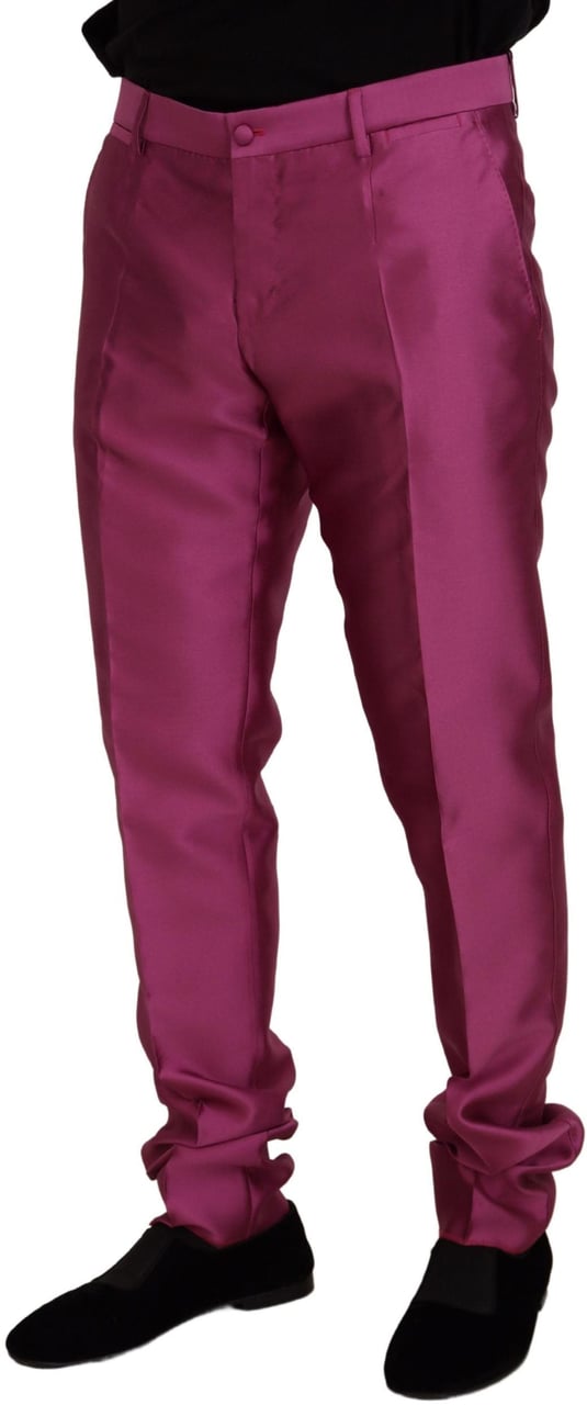 Dolce & Gabbana Pink Silk Slim Trousers Dress Formal Pants Roze