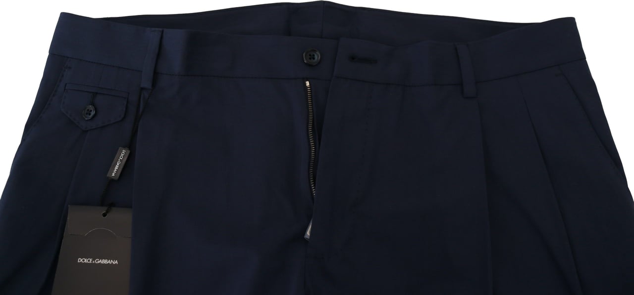 Dolce & Gabbana Blue Cotton Slim Trousers Chinos Pants Blauw