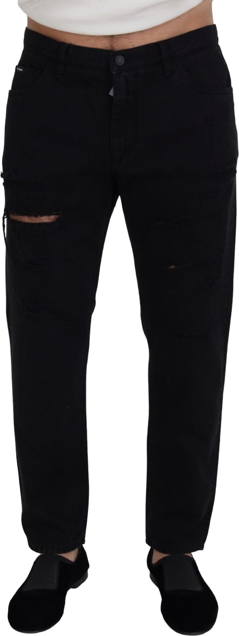 Dolce & Gabbana Black Loose Regular Torn Cotton Jeans Zwart