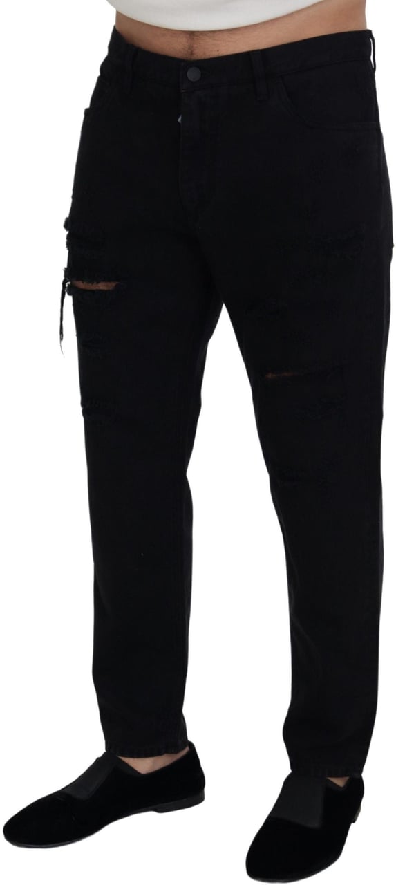 Dolce & Gabbana Black Loose Regular Torn Cotton Jeans Zwart