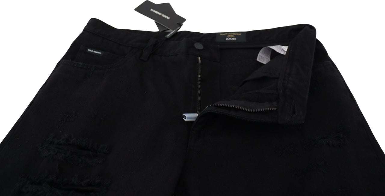Dolce & Gabbana Black Loose Regular Torn Cotton Jeans Zwart