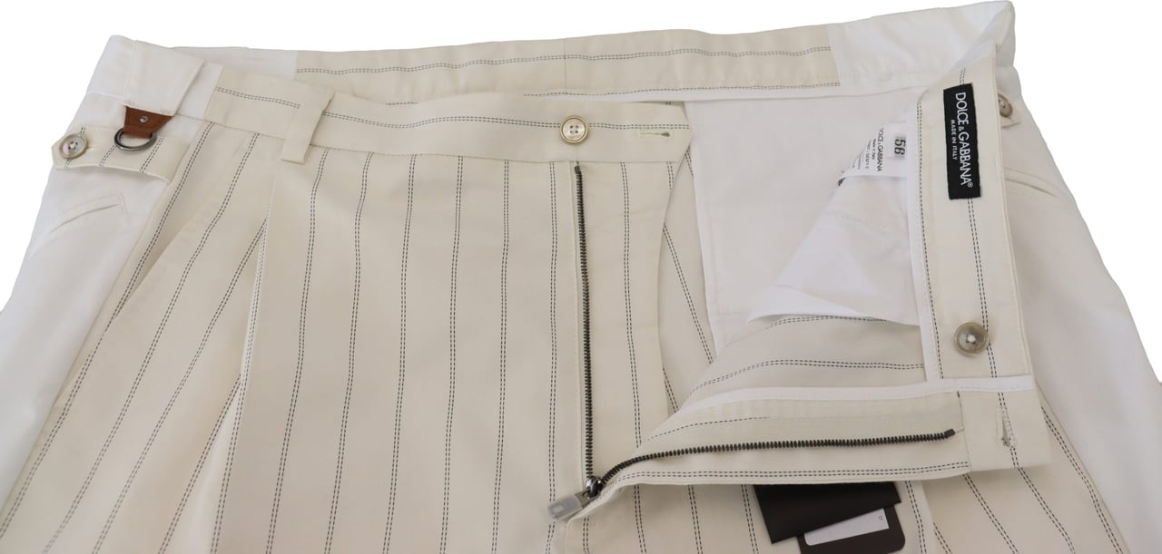 Dolce & Gabbana White Cotton Striped Formal Pants Wit