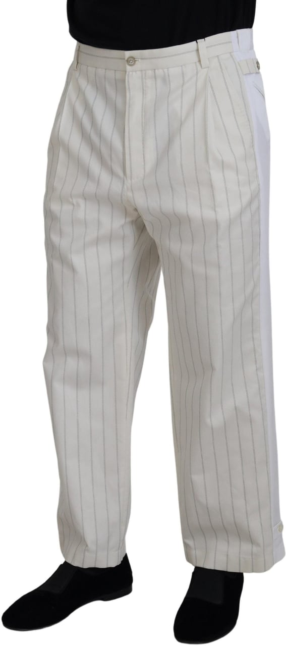 Dolce & Gabbana White Cotton Striped Formal Pants Wit