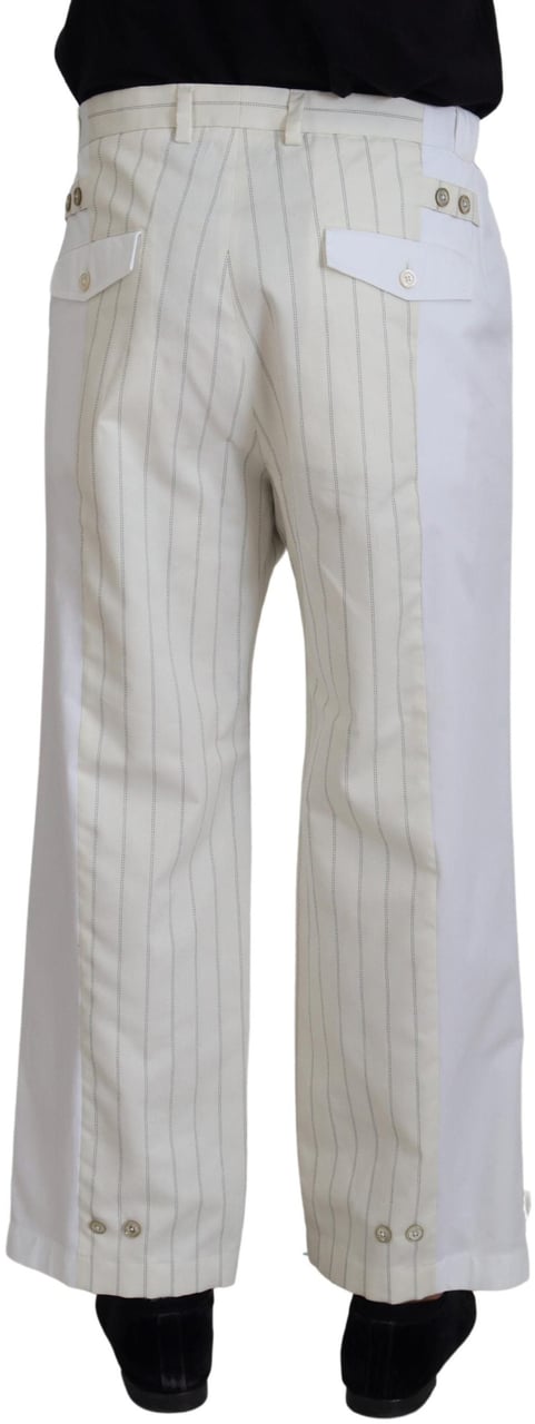 Dolce & Gabbana White Cotton Striped Formal Pants Wit