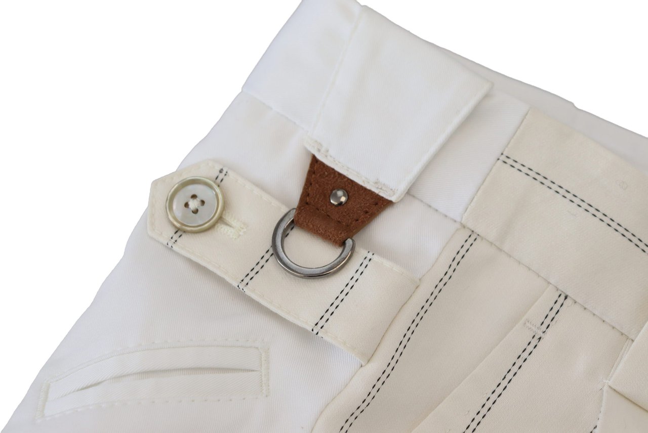 Dolce & Gabbana White Cotton Striped Formal Pants Wit