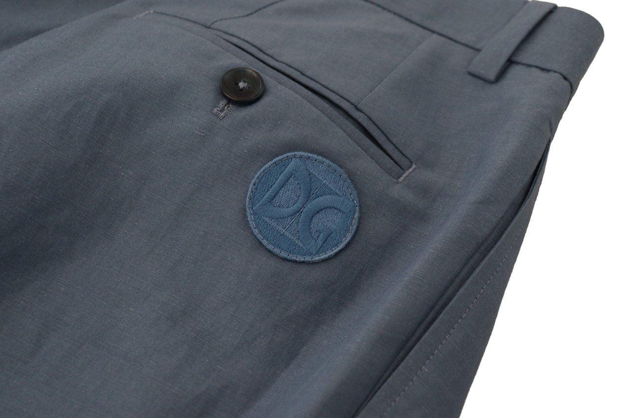 Dolce & Gabbana Blue Linen Chino Formal Pants Blauw