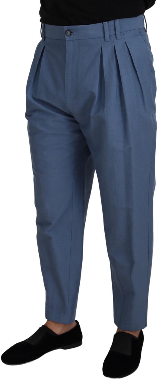 Dolce & Gabbana Blue Linen Chino Formal Pants Blauw